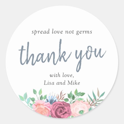 Rustic Floral Wedding Party Favor Hand Sanitizer Classic Round Sticker