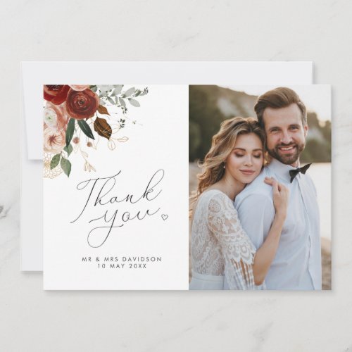 rustic floral wedding photo thank you card