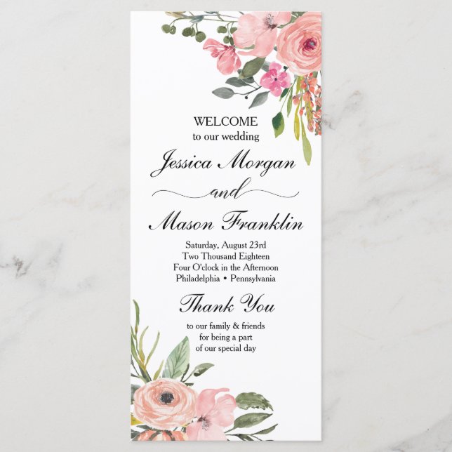 Rustic Floral Wedding Program (Front)