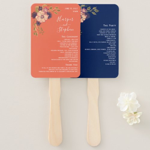 Rustic Floral Wedding Program Hand Fan