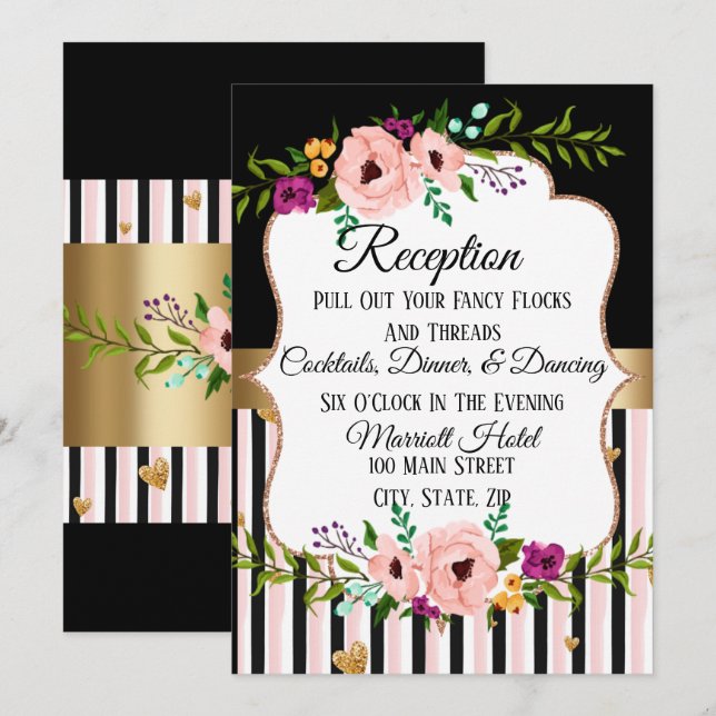 Rustic Floral Wedding Reception Party Card (Front/Back)