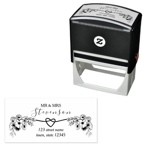 Rustic Floral Wedding Return Address Self_inking Stamp