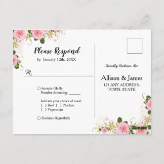 Rustic floral wedding Rsvp postcard
