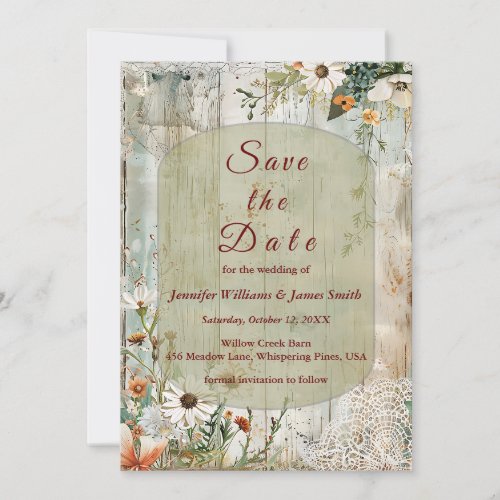 Rustic Floral Wedding Save The Date Card