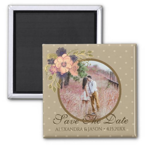 Rustic Floral Wedding Save The Date Invitation Magnet