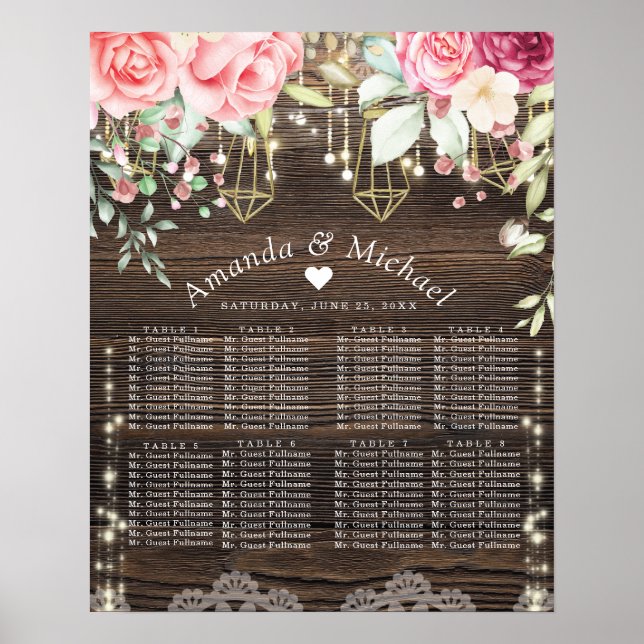 Rustic Floral Wedding Seating Chart (Front)