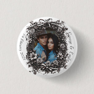 Rustic Floral Wedding, sepia. Button