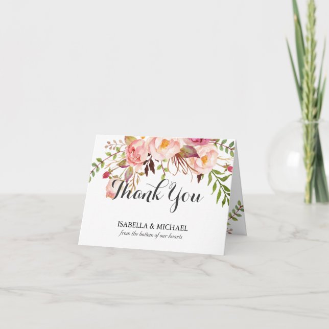 Rustic Floral Wedding Thank You Card (Front)