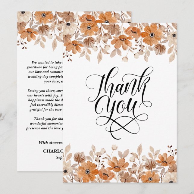 Rustic Floral Wedding Thank You Card (Front/Back)