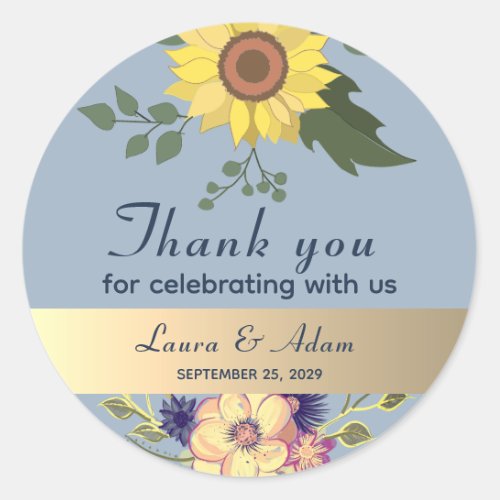 Rustic Floral Wedding Thank You Classic Round Sticker