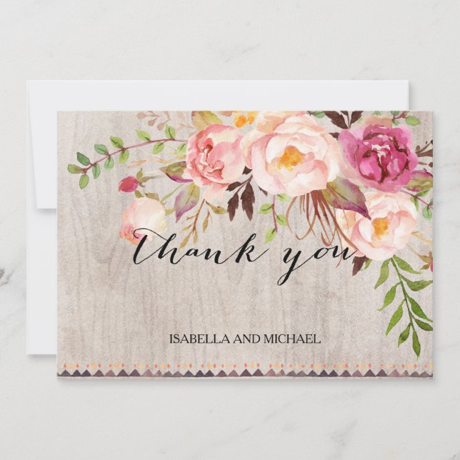 Rustic Floral Wedding Thank You/Double-Sided Thank You Card (Front)