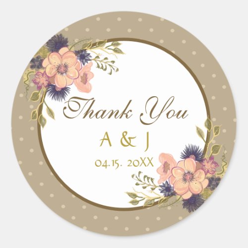 Rustic Floral Wedding Thank You Favor Classic Round Sticker