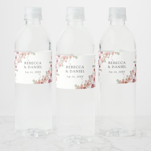 Rustic Floral Wedding Water Bottle Label