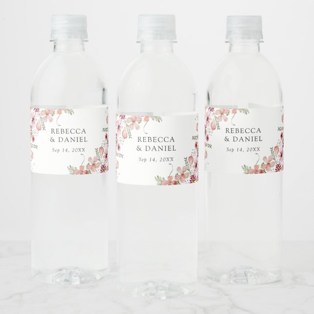 Rustic Floral Wedding Water Bottle Label (Bottles)