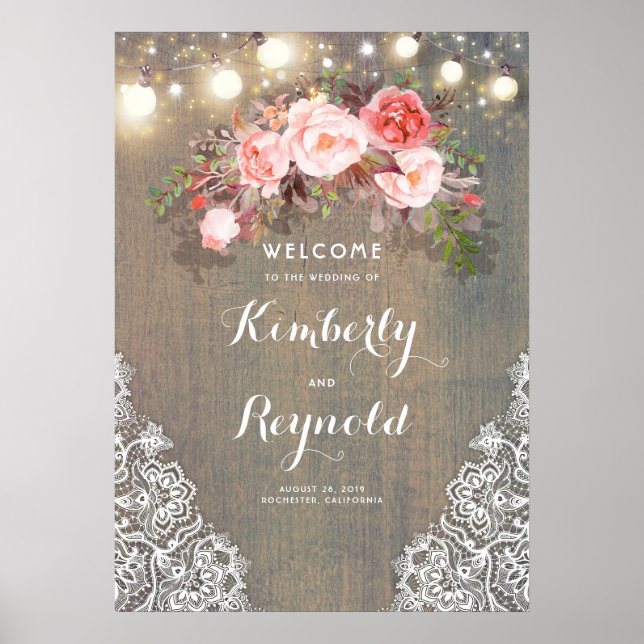 Rustic Floral Wedding Welcome Sign (Front)