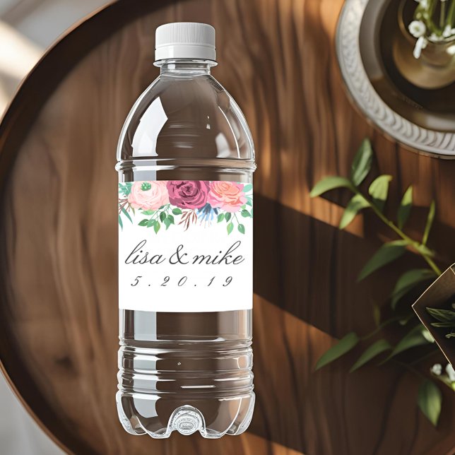 Rustic Floral Wedding White Water Bottle Label (Creator Uploaded)