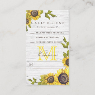 Rustic Floral Wedding White Wood Sunflowers RSVP Enclosure Card