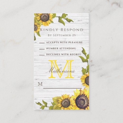  Rustic Floral Wedding  White Wood Sunflowers RSVP Enclosure Card