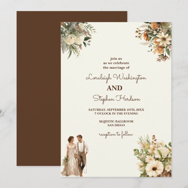 Rustic Floral Wedding With Modern Elegance Invitation (Front/Back)
