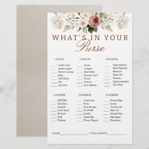 Rustic Floral What's In Your Purse Game Card
