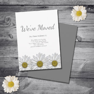 Rustic Floral White Daisies Modern Moving Announcement