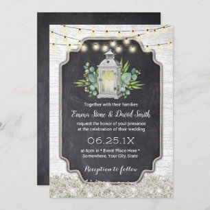 Rustic Floral White Lantern String Lights Wedding Invitation