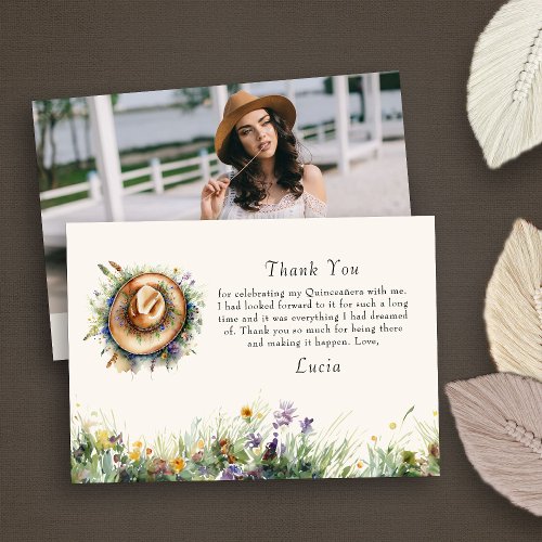 Rustic Floral Wildflower Cowgirl Photo Thank You Card