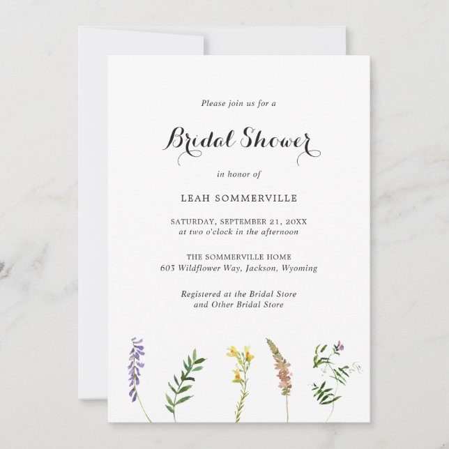 Rustic Floral Wildflower Elegant Bridal Shower Invitation (Front)