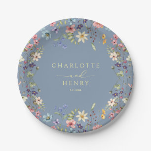 Rustic Floral Wildflowers Simple Blue Wedding Paper Plates