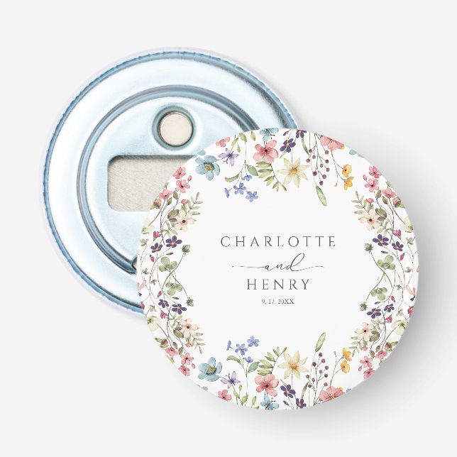 Rustic Floral Wildflowers Simple Wedding Bottle Opener (Front)