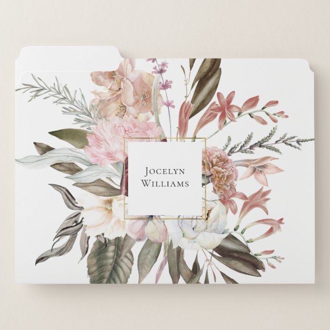 Rustic Floral Wildflowers with Name or Text File Folder (Front Left)