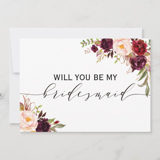 Rustic Floral Will you be my bridesmaid | 2 sided Invitation (Front)