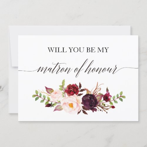 Rustic Floral Will you be my matron of honor_2 Invitation
