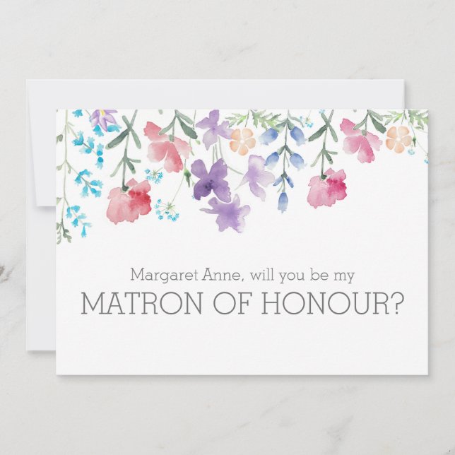 Rustic Floral Will You Be My Matron of Honor Invitation (Front)