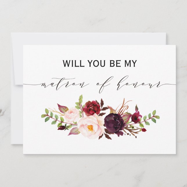 Rustic Floral Will you be my matron of honor Invitation (Front)