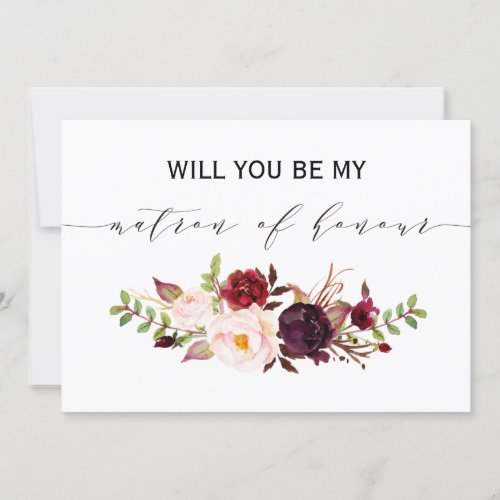 Rustic Floral Will you be my matron of honor Invitation