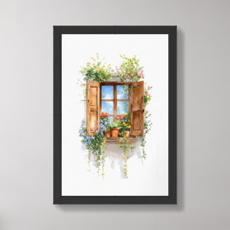 Rustic Floral Window – Cottage Style Framed Art
