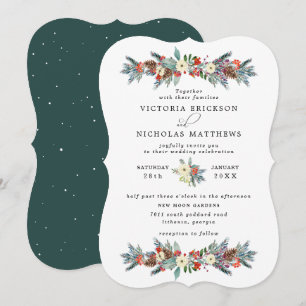 Rustic Floral Winter Botanical Wedding Invitation