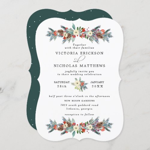 Rustic Floral  Winter Botanical Wedding Invitation