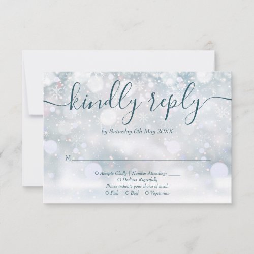 Rustic Floral Winter Snowflakes Wedding RSVP Card