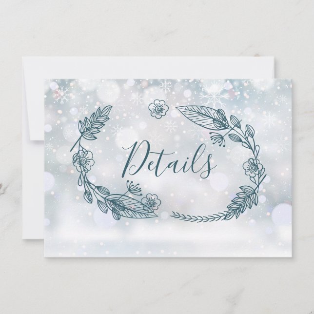 Rustic Floral Winter Wedding Details Card (Front)