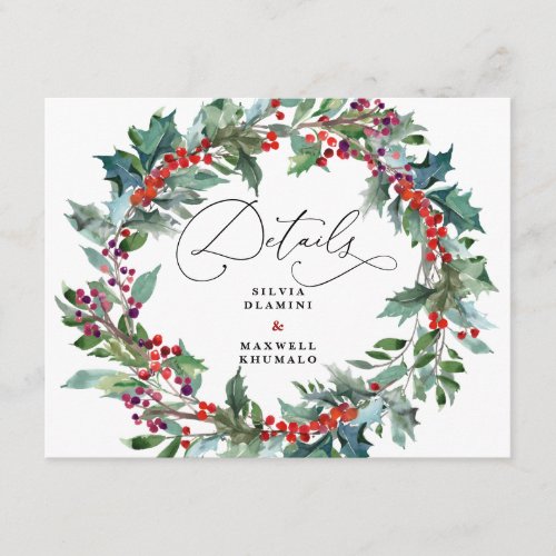 Rustic Floral Winter Wedding Guest Details Enclosure Card