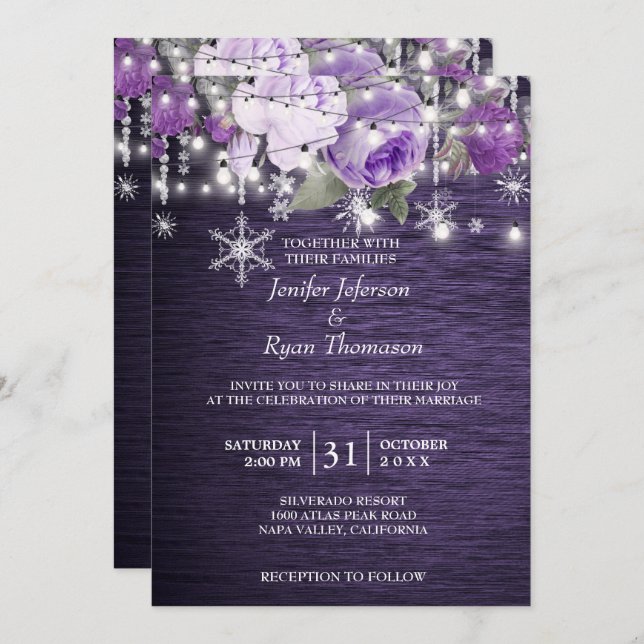 Rustic floral winter wedding Invitation (Front/Back)