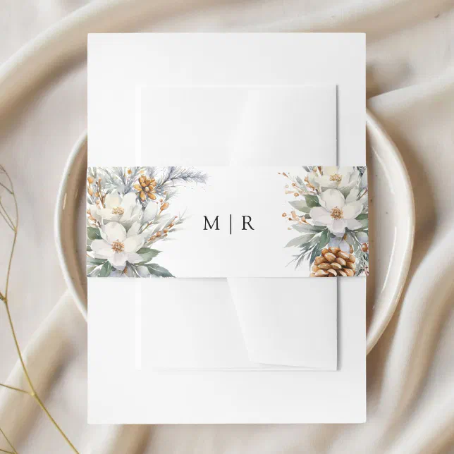 Rustic Floral Winter Wedding Invitation Belly Band | Zazzle