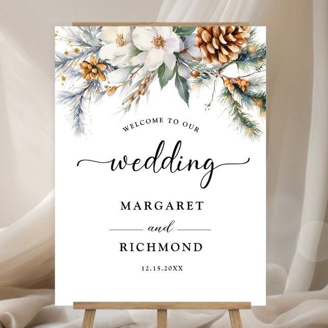 Rustic Floral Winter Wedding Welcome Foam Boards (Creator Uploaded)