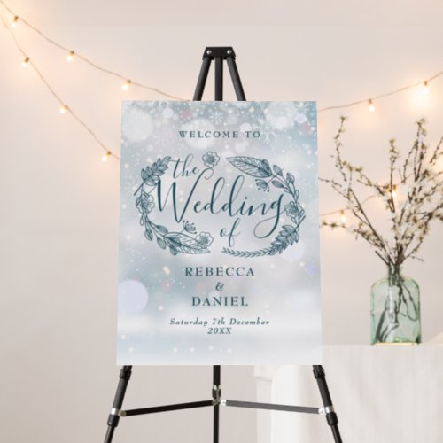 Rustic Floral Winter Wedding Welcome Sign
