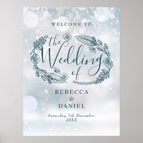 Rustic Floral Winter Wedding Welcome Sign