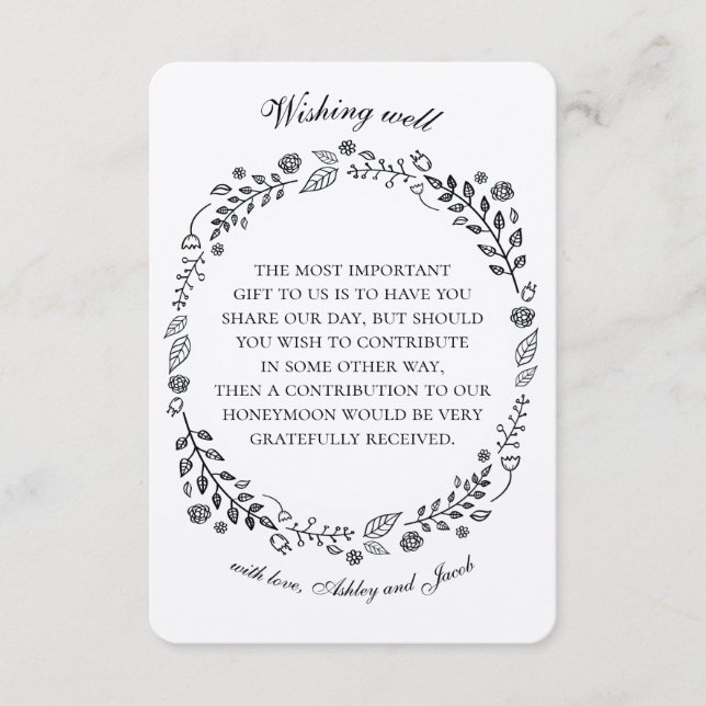 Rustic floral wishing well. Country wedding. Kraft Enclosure Card (Front)