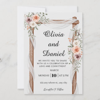 Rustic Floral Wood Arch Wedding Invitation