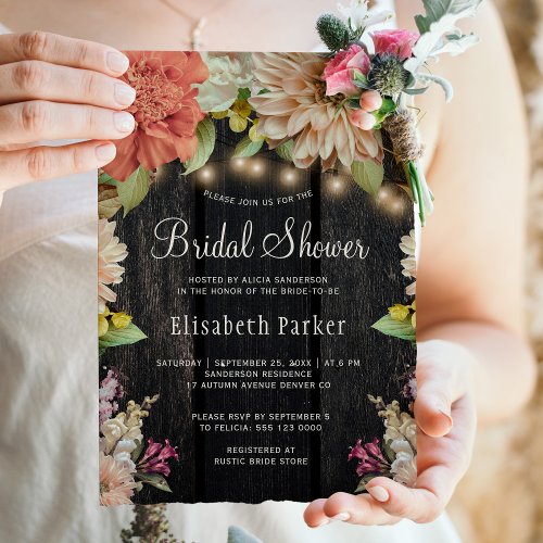 Rustic floral wood bridal shower invitation